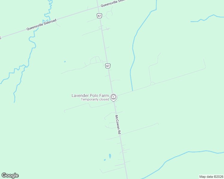 map of restaurants, bars, coffee shops, grocery stores, and more near York Regional Road 67 in East Gwillimbury