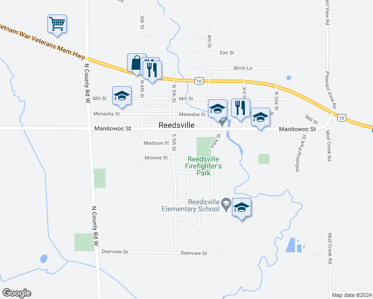map of restaurants, bars, coffee shops, grocery stores, and more near 431 Madison Street in Reedsville