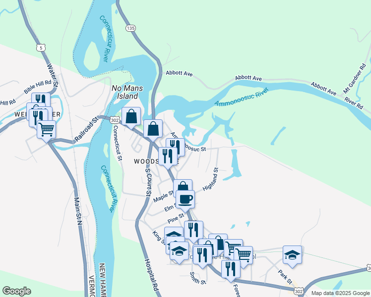 map of restaurants, bars, coffee shops, grocery stores, and more near 20 Ammonoosuc Street in Haverhill