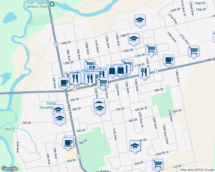map of restaurants, bars, coffee shops, grocery stores, and more near 405 10th Street in Hanover