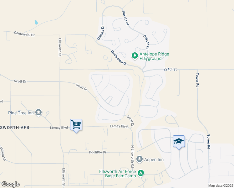 map of restaurants, bars, coffee shops, grocery stores, and more near in Ellsworth Air Force Base