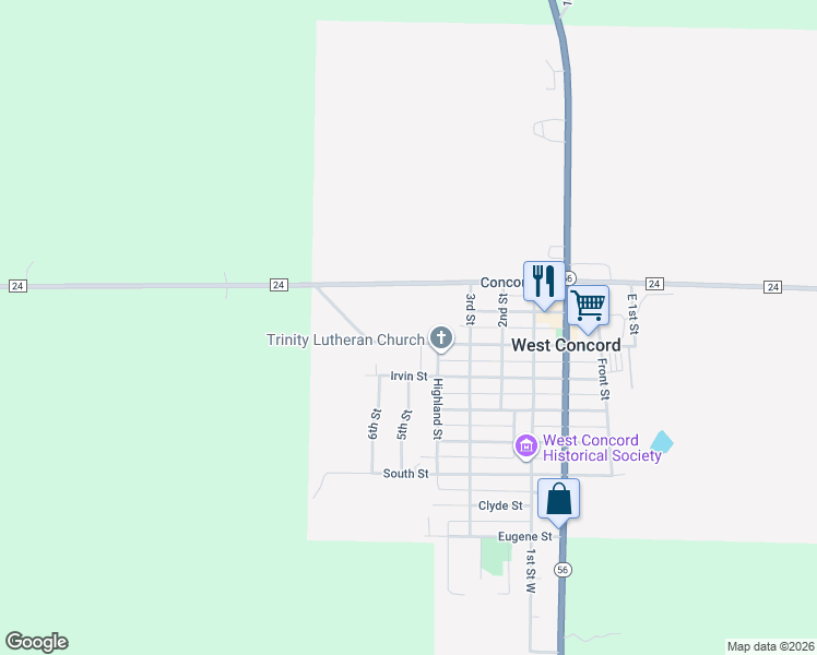 map of restaurants, bars, coffee shops, grocery stores, and more near 620 Main Street in West Concord