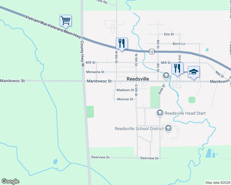 map of restaurants, bars, coffee shops, grocery stores, and more near 547 Madison Street in Reedsville