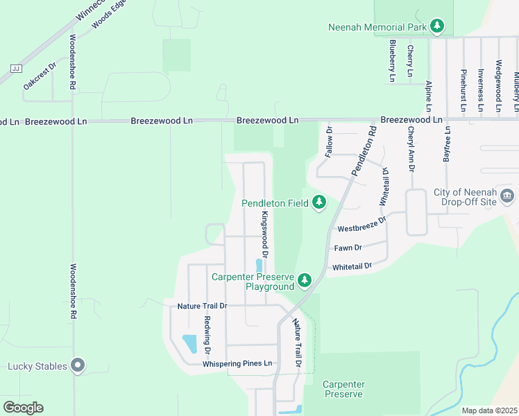 map of restaurants, bars, coffee shops, grocery stores, and more near 1543 Kingswood Drive in Neenah