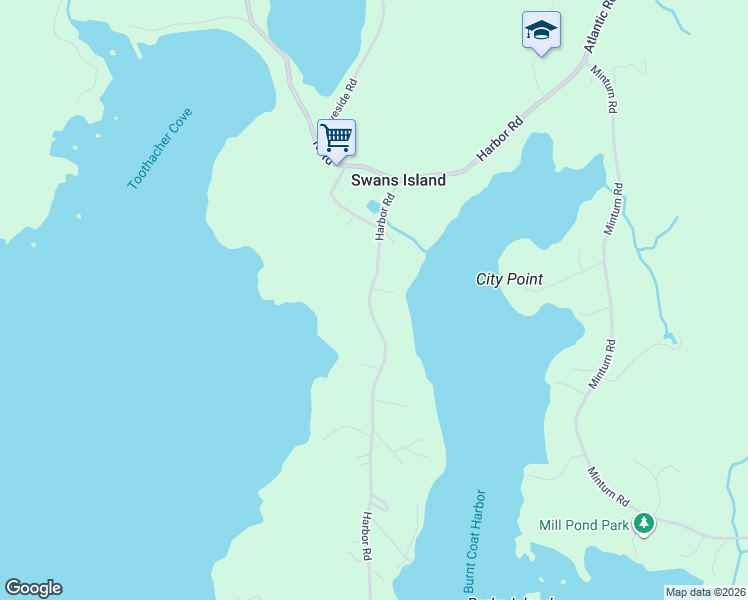 map of restaurants, bars, coffee shops, grocery stores, and more near 176 Harbor Road in Swans Island