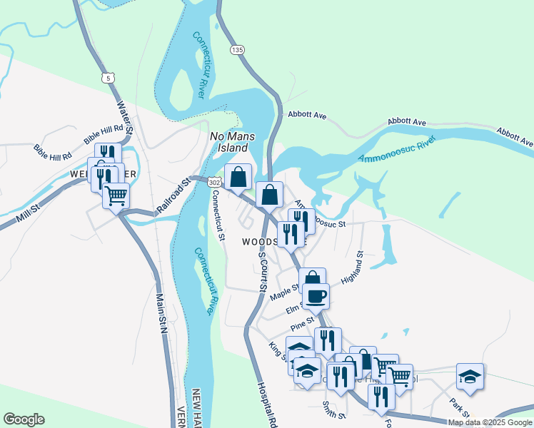 map of restaurants, bars, coffee shops, grocery stores, and more near 65 Central Street in Haverhill