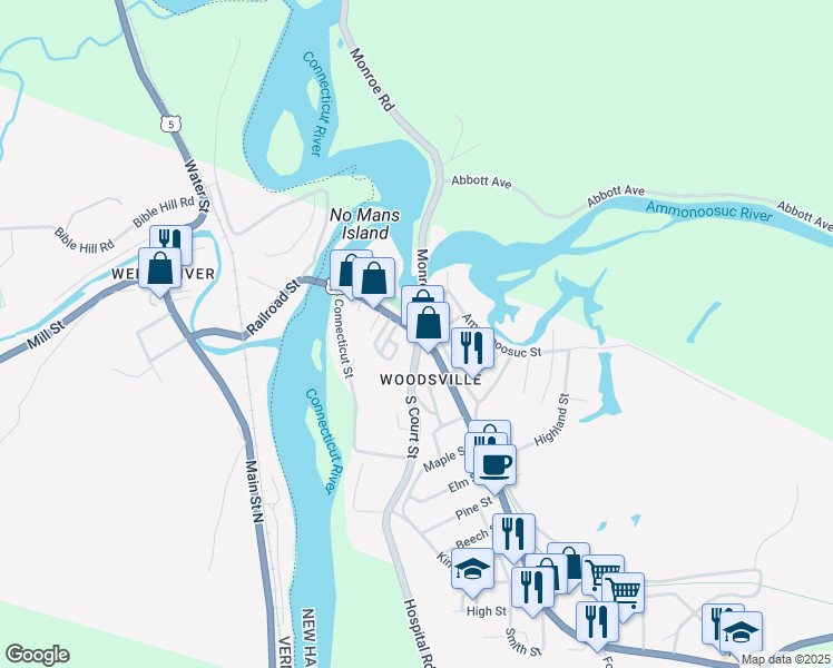 map of restaurants, bars, coffee shops, grocery stores, and more near 67 Central Street in Haverhill