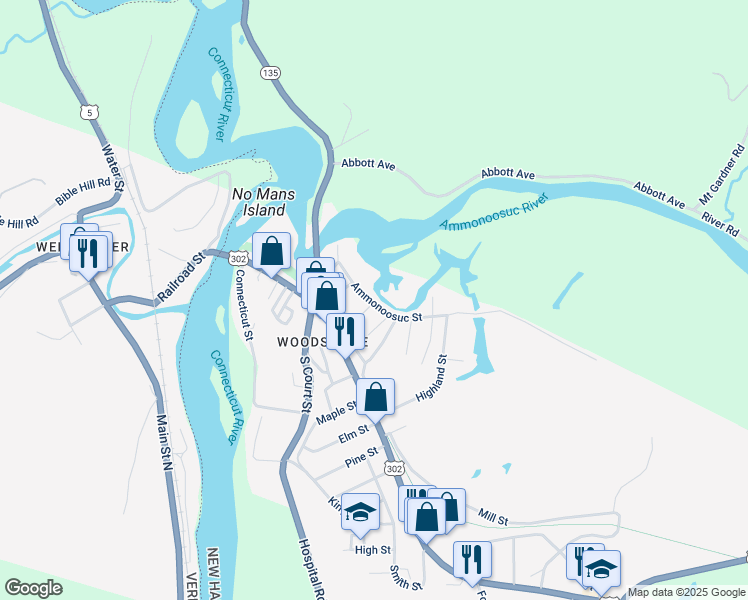 map of restaurants, bars, coffee shops, grocery stores, and more near 20 Ammonoosuc Street in Haverhill