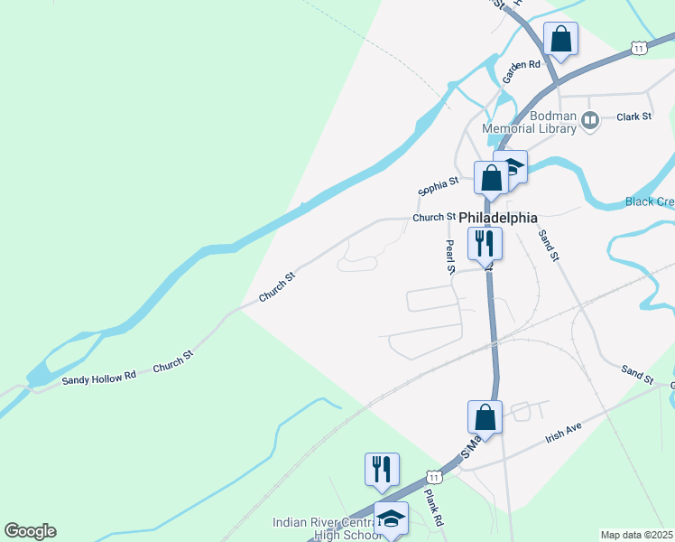 map of restaurants, bars, coffee shops, grocery stores, and more near 11 Church Street in Philadelphia