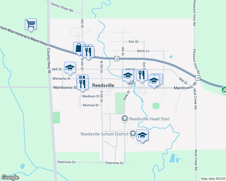 map of restaurants, bars, coffee shops, grocery stores, and more near 431 Madison Street in Reedsville