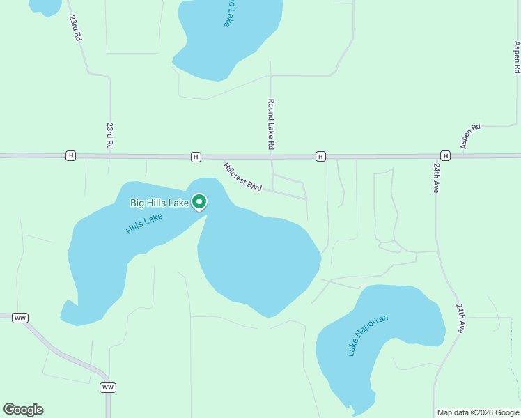 map of restaurants, bars, coffee shops, grocery stores, and more near W5533 Hillcrest Boulevard in Wild Rose