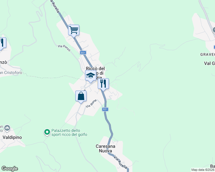 map of restaurants, bars, coffee shops, grocery stores, and more near 4 Via della Repubblica in Riccò del Golfo