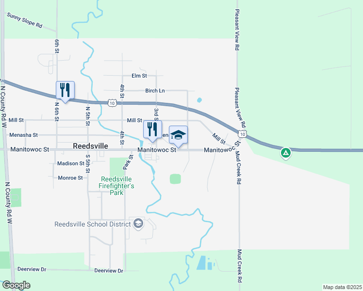 map of restaurants, bars, coffee shops, grocery stores, and more near 104 North 2nd Street in Reedsville