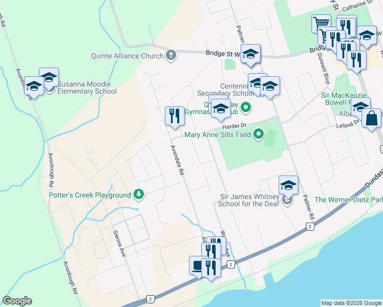 map of restaurants, bars, coffee shops, grocery stores, and more near 4 Grosvenor Drive in Belleville