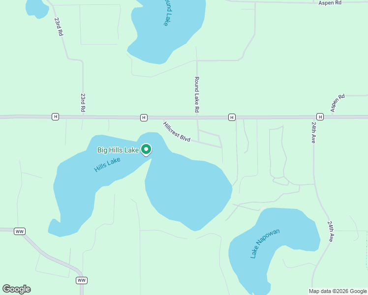map of restaurants, bars, coffee shops, grocery stores, and more near W5533 Hillcrest Boulevard in Wild Rose