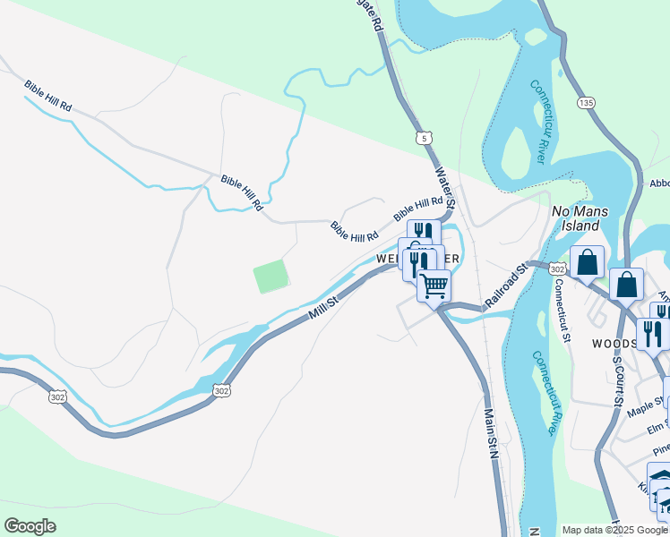 map of restaurants, bars, coffee shops, grocery stores, and more near 41 Water Street in Newbury