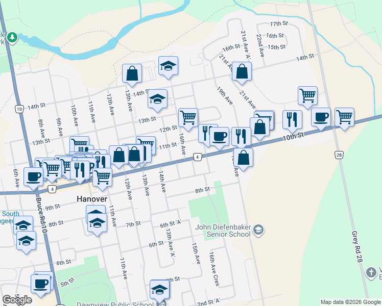 map of restaurants, bars, coffee shops, grocery stores, and more near 570 10th Street in Hanover
