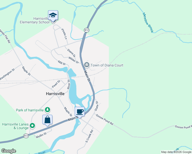 map of restaurants, bars, coffee shops, grocery stores, and more near 8328 Old State Route Extension in Harrisville