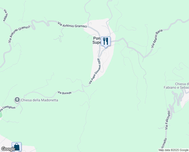 map of restaurants, bars, coffee shops, grocery stores, and more near 28 Via Papa Giovanni XXIII in Ponzano Superiore
