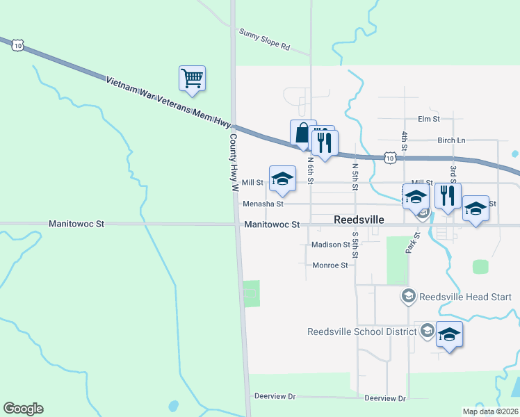 map of restaurants, bars, coffee shops, grocery stores, and more near 15 North 7th Street in Reedsville