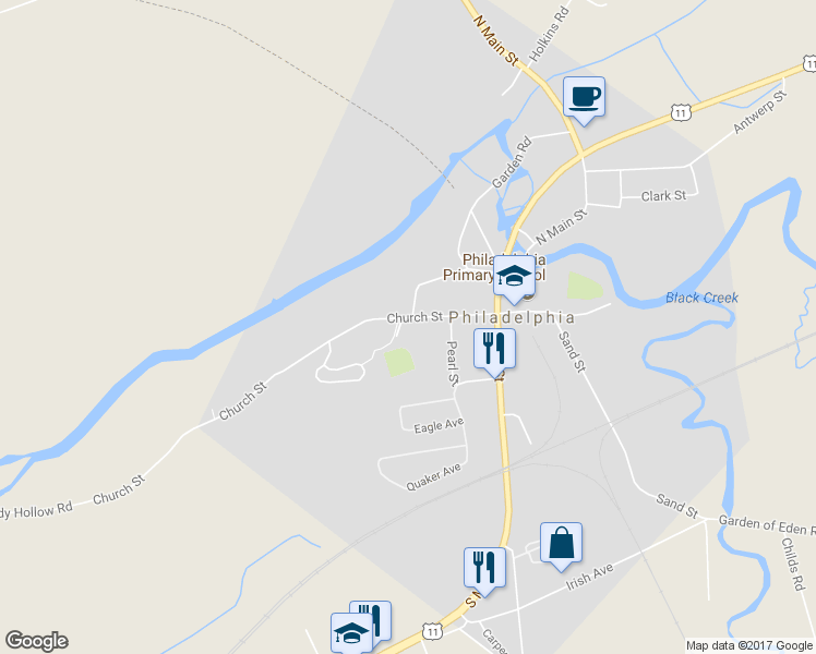 map of restaurants, bars, coffee shops, grocery stores, and more near 13 Church Street in Philadelphia