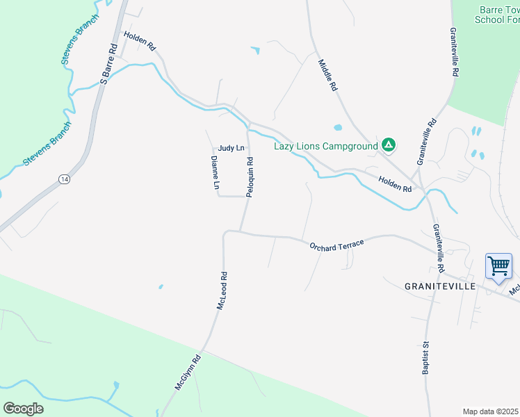 map of restaurants, bars, coffee shops, grocery stores, and more near 64 Peloquin Road in Barre