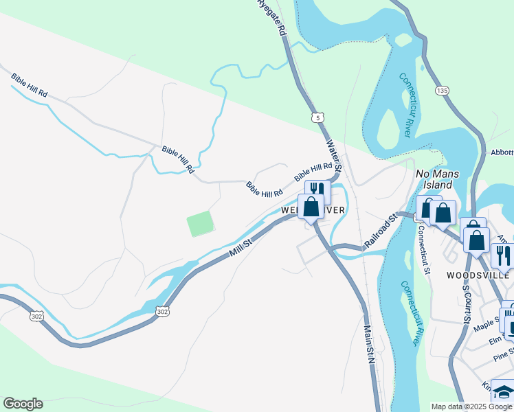 map of restaurants, bars, coffee shops, grocery stores, and more near 41 Water Street in Newbury
