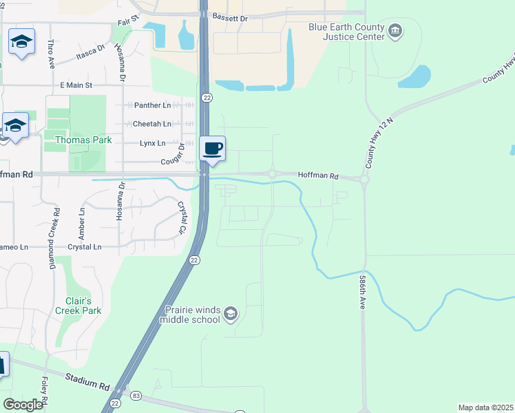 map of restaurants, bars, coffee shops, grocery stores, and more near 2040 Prairie Rose Drive in Mankato