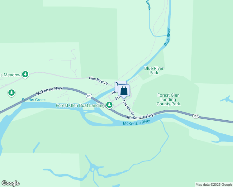 map of restaurants, bars, coffee shops, grocery stores, and more near 51727 Echo Street in Lane County