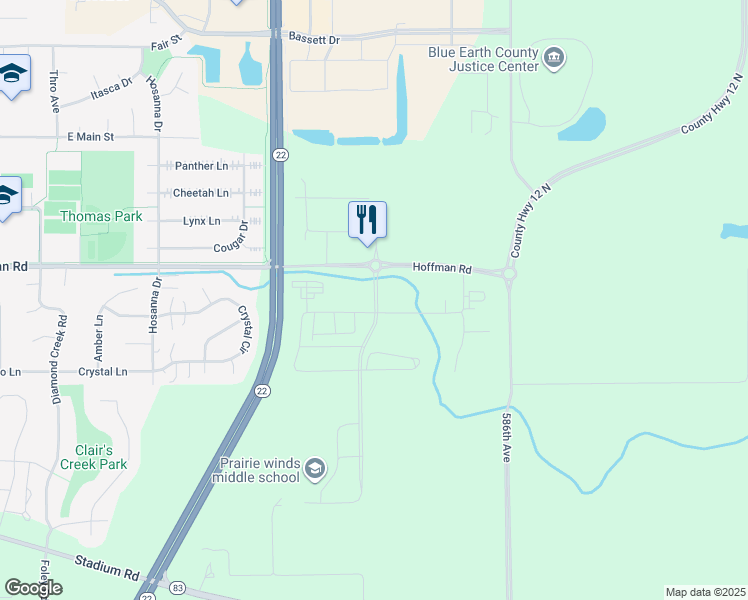 map of restaurants, bars, coffee shops, grocery stores, and more near 2040 Prairie Rose Drive in Mankato