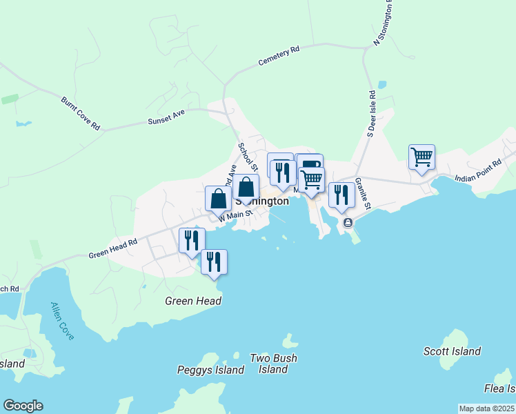 map of restaurants, bars, coffee shops, grocery stores, and more near in Stonington