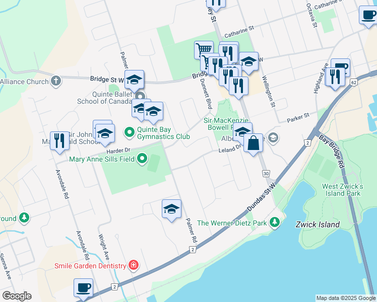 map of restaurants, bars, coffee shops, grocery stores, and more near 40 Robertson Lane in Belleville