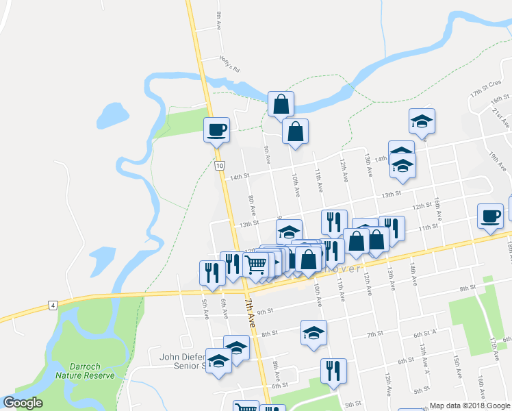 map of restaurants, bars, coffee shops, grocery stores, and more near 595 8th Avenue in Hanover