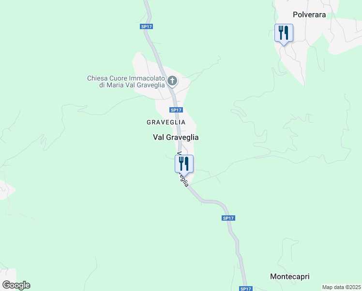 map of restaurants, bars, coffee shops, grocery stores, and more near 58 Via Graveglia in Val Graveglia