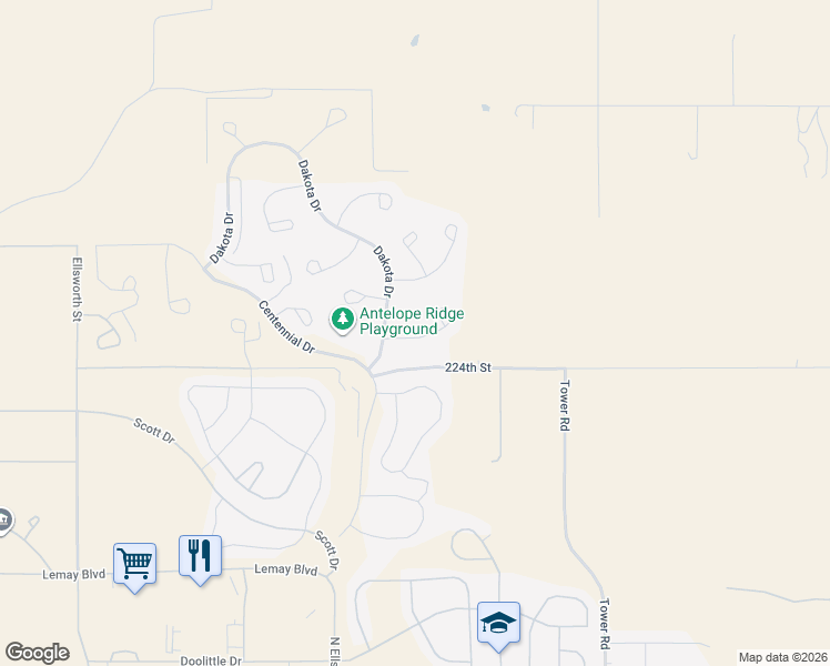 map of restaurants, bars, coffee shops, grocery stores, and more near 332 Black Elk Court in Box Elder
