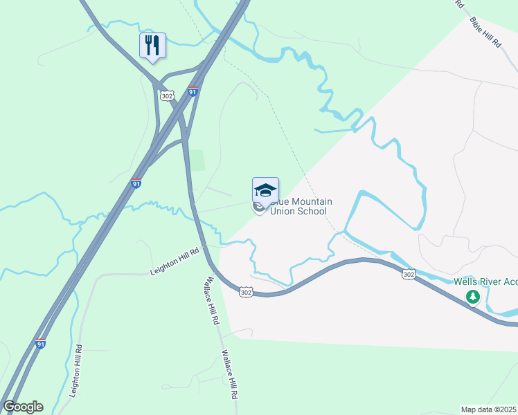 map of restaurants, bars, coffee shops, grocery stores, and more near 2420 U.S. 302 in Newbury