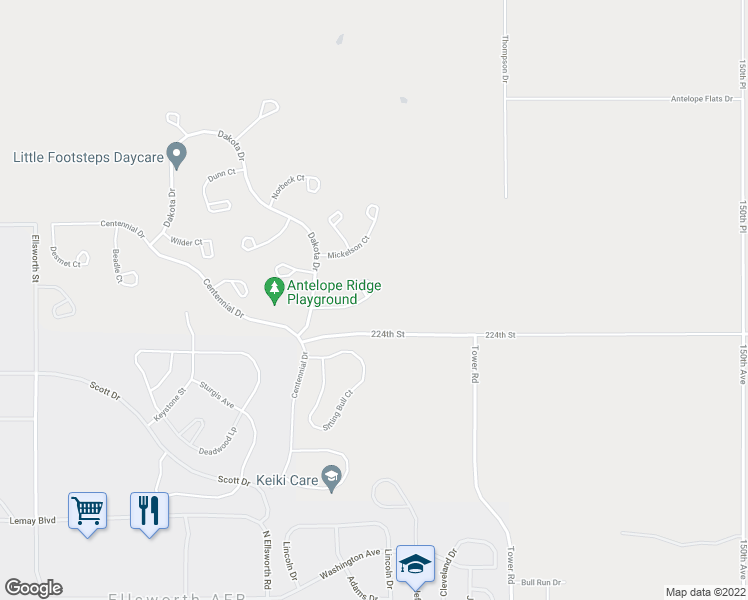map of restaurants, bars, coffee shops, grocery stores, and more near 361 Black Elk Court in Box Elder