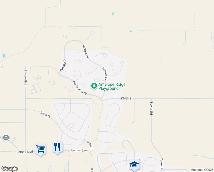 map of restaurants, bars, coffee shops, grocery stores, and more near 332 Black Elk Court in Box Elder
