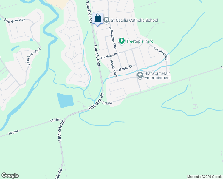 map of restaurants, bars, coffee shops, grocery stores, and more near 71 Cauthers Crescent in New Tecumseth