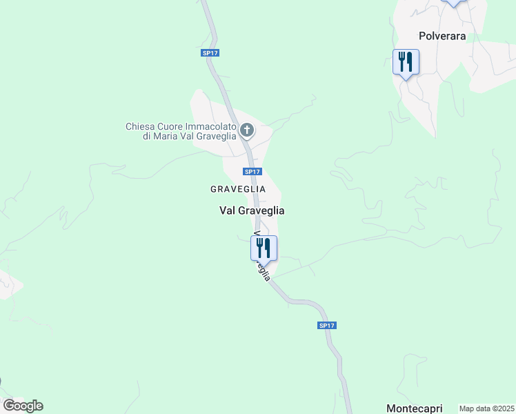 map of restaurants, bars, coffee shops, grocery stores, and more near 58 Via Graveglia in Val Graveglia
