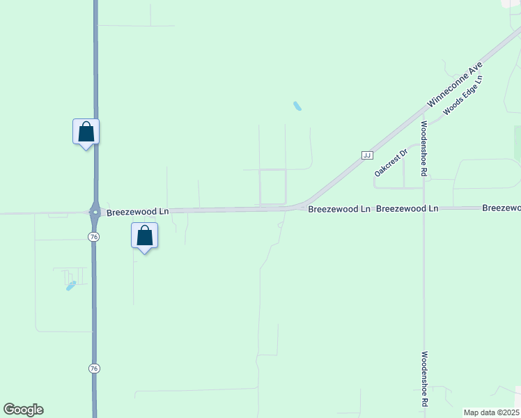 map of restaurants, bars, coffee shops, grocery stores, and more near Breezewood Lane in Neenah