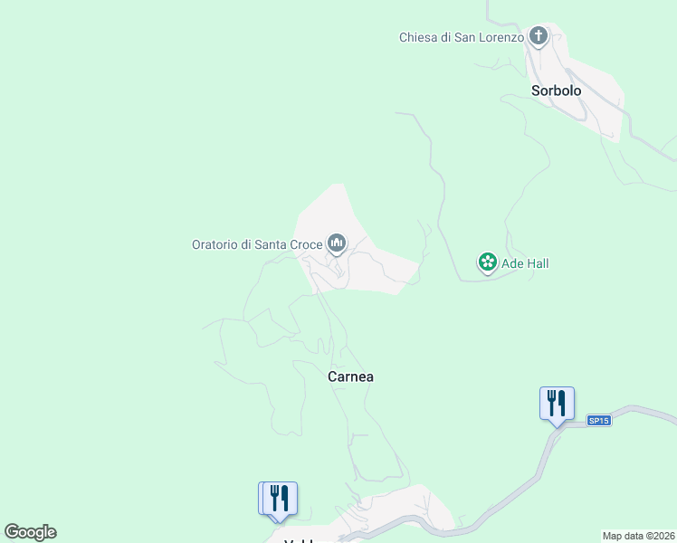 map of restaurants, bars, coffee shops, grocery stores, and more near 19 Via San Croce in Carnea