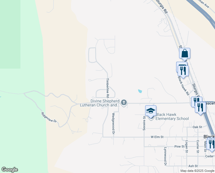 map of restaurants, bars, coffee shops, grocery stores, and more near 7701 Timberline Road in Black Hawk