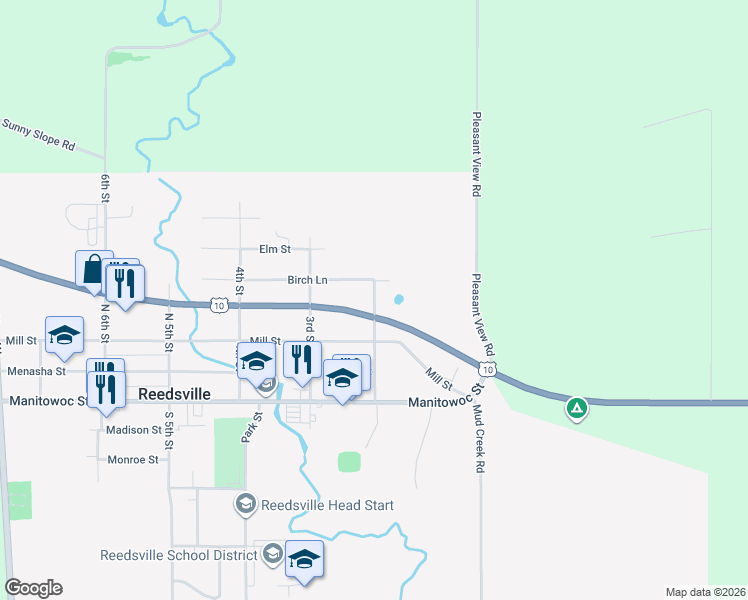 map of restaurants, bars, coffee shops, grocery stores, and more near 315 North 2nd Street in Reedsville
