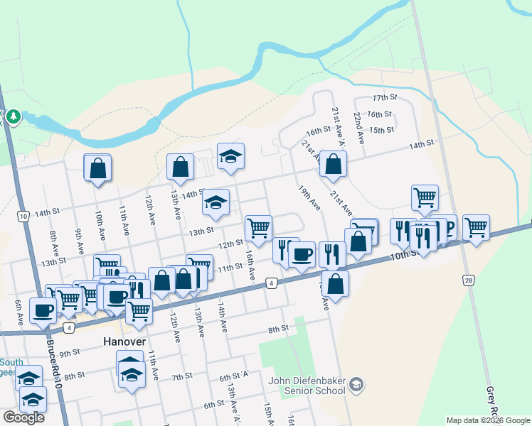 map of restaurants, bars, coffee shops, grocery stores, and more near 576 17th Avenue in Hanover