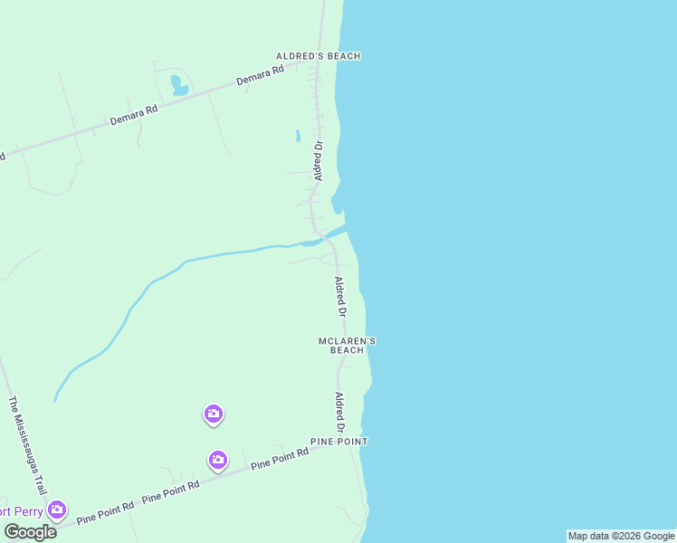 map of restaurants, bars, coffee shops, grocery stores, and more near 3-151 Aldred Drive in Port Perry