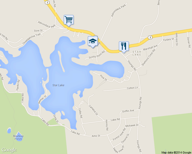 map of restaurants, bars, coffee shops, grocery stores, and more near 62 Pine St in Star Lake