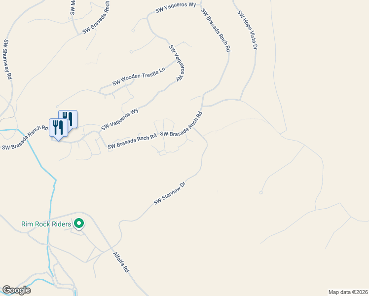 map of restaurants, bars, coffee shops, grocery stores, and more near 16652 South West Brasada Ranch Road in Powell Butte