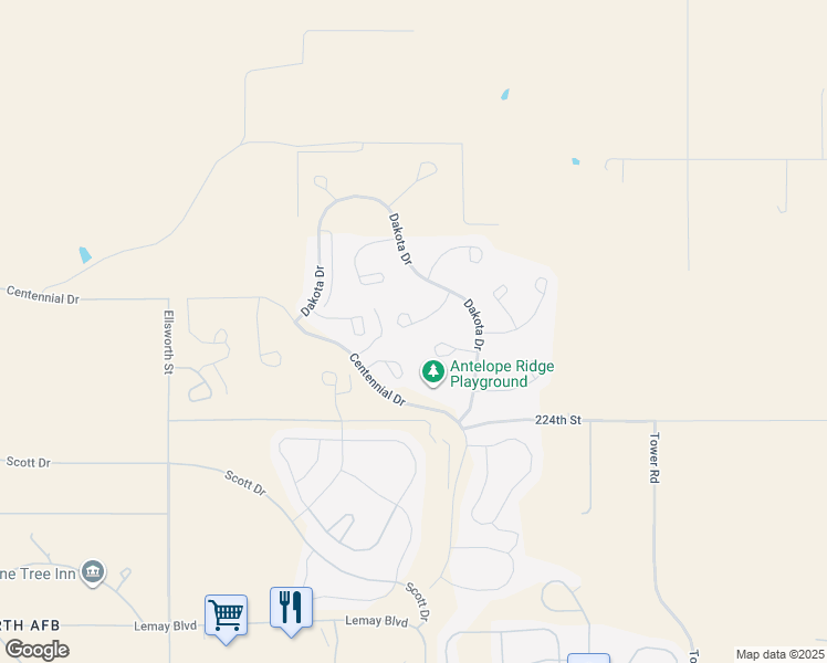 map of restaurants, bars, coffee shops, grocery stores, and more near 255 Mellette Court in Box Elder