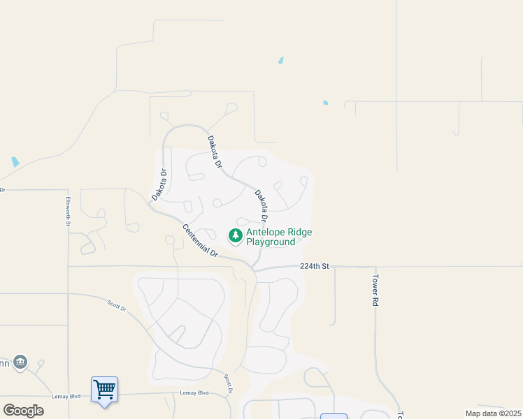 map of restaurants, bars, coffee shops, grocery stores, and more near 1161 Dakota Drive in Ellsworth Air Force Base